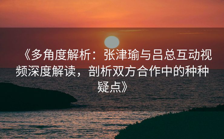 《多角度解析：张津瑜与吕总互动视频深度解读，剖析双方合作中的种种疑点》